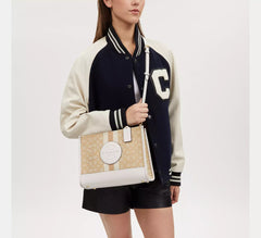 Coach Dempsey Carryall In Signature Jacquard With Stripe And Coach Patch Gold/Light Khaki Chalk