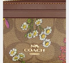 Coach Mini Skinny Id Case In Signature Canvas With Floral Print Gold/Khaki Multi - Women