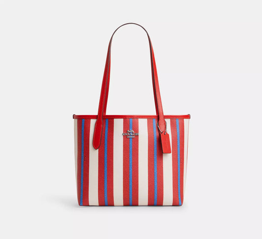Coach Small City Tote With Stripe Print
