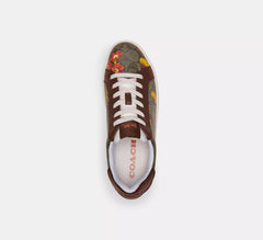Coach Clip Low Top Sneaker In Signature Canvas With Floral Print / Dark Saddle - Women