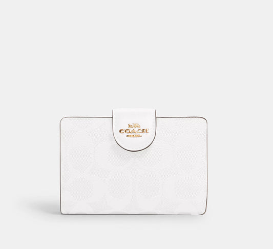 Coach Medium Corner Zip Wallet In Signature Canvas Gold/Chalk/Glacierwhite - Women