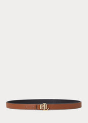 Polo Ralph Lauren Oval-Logo Reversible Leather Skinny Belt Black/Tan - Women