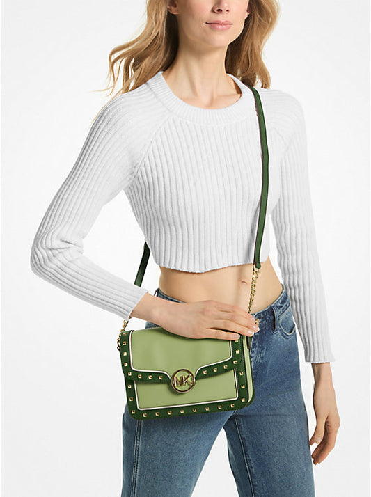 Michael Kors Leida Medium Studded Shoulder Bag Fern Green Multi - Women