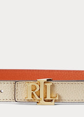 Polo Ralph Lauren Logo Reversible Leather Skinny Belt Explorer Sand/Rust Orange - Women