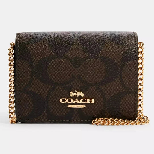 Coach Mini Wallet On A Chain Gold/Brown Black