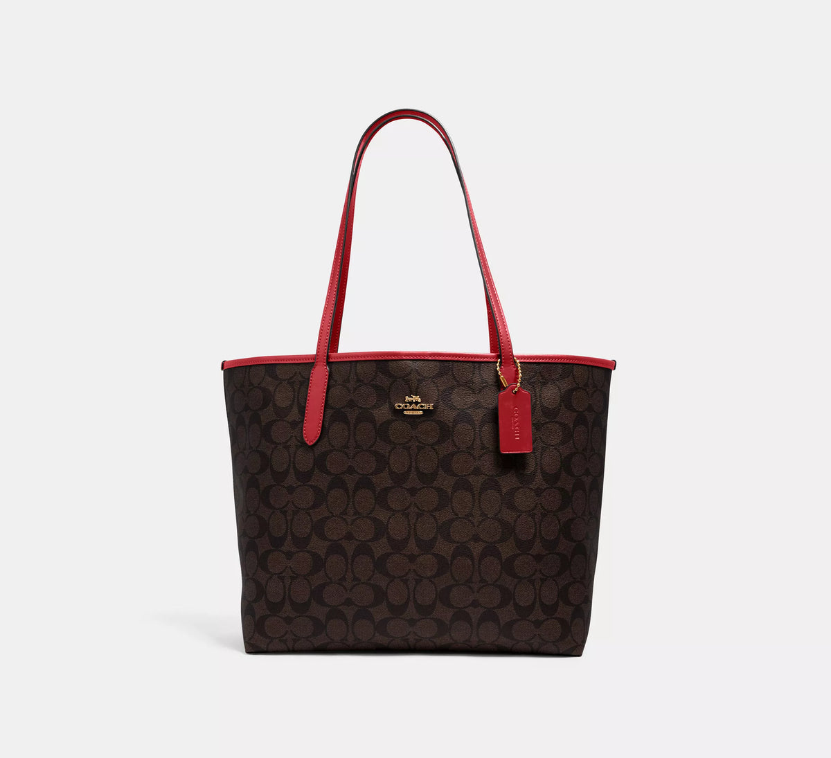 Coach City Tote In Signature Canvas Gold/Brown 1941 Red - Women