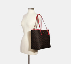 Coach City Tote In Signature Canvas Gold/Brown 1941 Red - Women