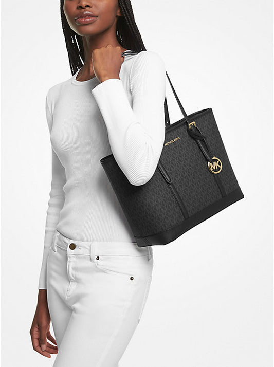 Michael Kors Jet Set Travel Small Logo Top Zip Tote Bag Black - Women