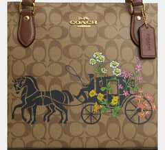 Coach Gallery Tote Bag In Signature Canvas With Floral Horse And Carriage Gold/Khaki Multi - Women