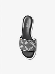 Michael Kors Saylor Empire Logo Jacquard Slide Sandal Black/White - Women