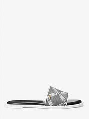 Michael Kors Saylor Empire Logo Jacquard Slide Sandal Black/White - Women