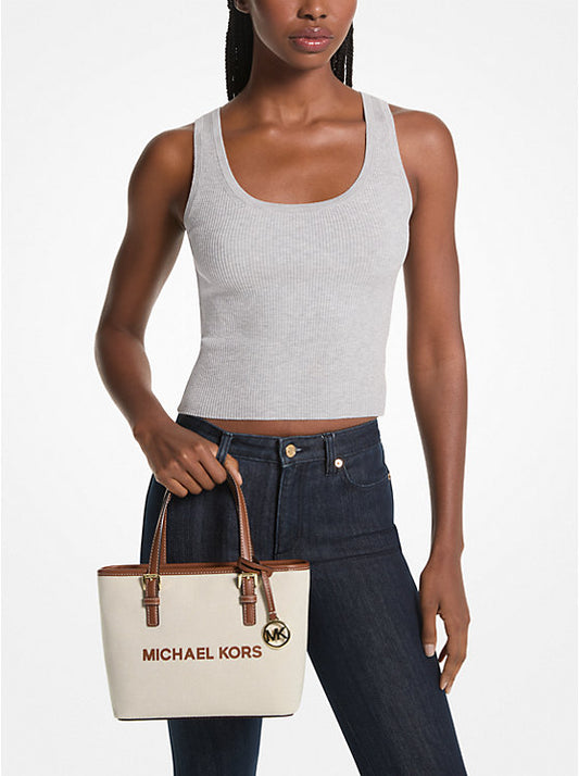 MİCHAEL KORS JET SET TRAVEL EXTRA-SMALL CANVAS TOP-ZİP TOTE BAG LUGGAGE - WOMEN
