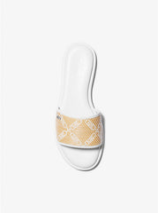 Michael Kors Saylor Empire Logo Jacquard Straw Slide Sandal Nat/Opticwht - Women