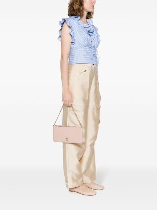 Pinko Horizontal Flat Bag in Leather Blush Pink - Women
