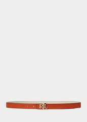 Polo Ralph Lauren Logo Reversible Leather Skinny Belt Explorer Sand/Rust Orange - Women