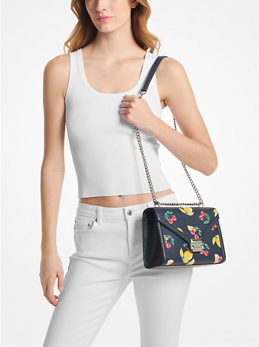 Michael Kors Whitney Medium Sequined Fruit Print Shoulder Bag Navy - Women
