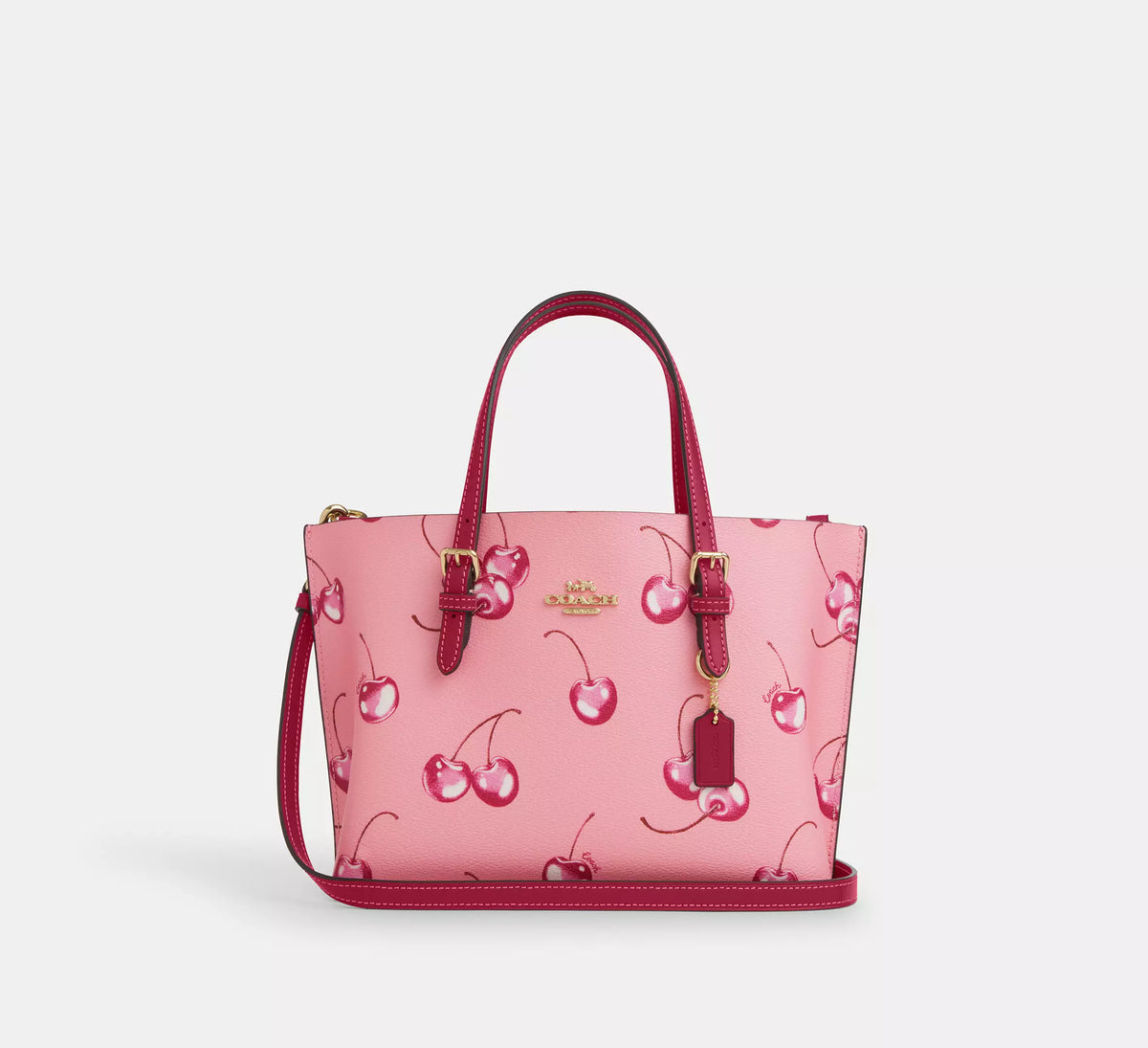 Coach Mollie Tote Bag 25 With Cherry Print Gold/Flower Pink/Bright Violet - Women
